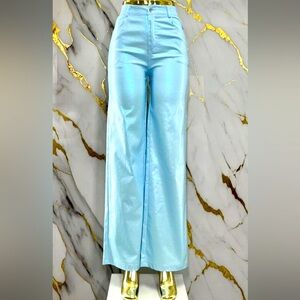 Light Blue High-Waisted Satin Pants